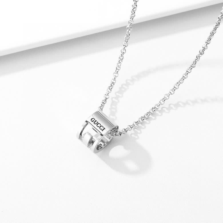 Gucci Silver Tone Ring Pendant Necklace