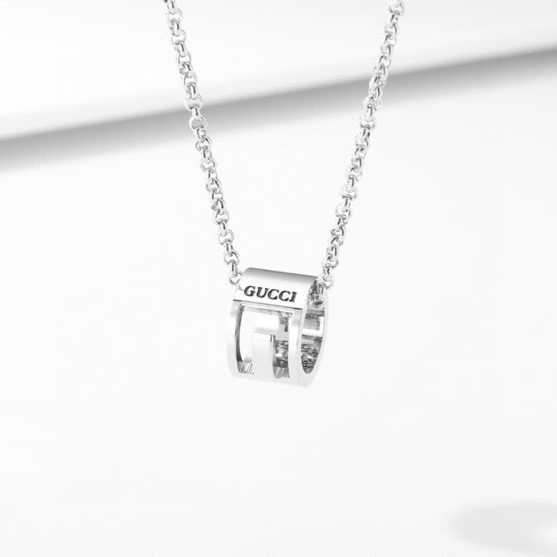 Gucci Silver Tone Ring Pendant Necklace