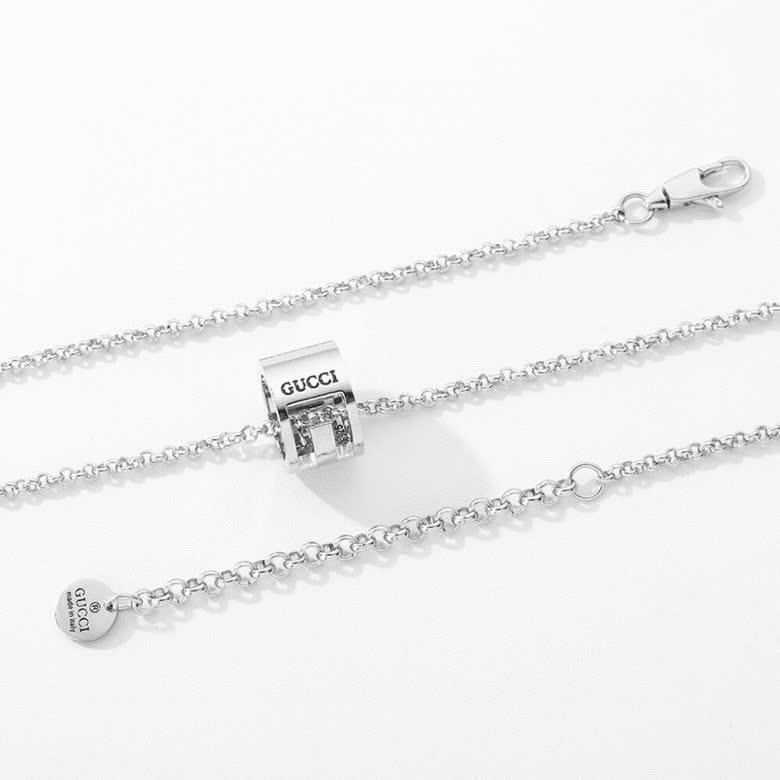 Gucci Silver Tone Ring Pendant Necklace