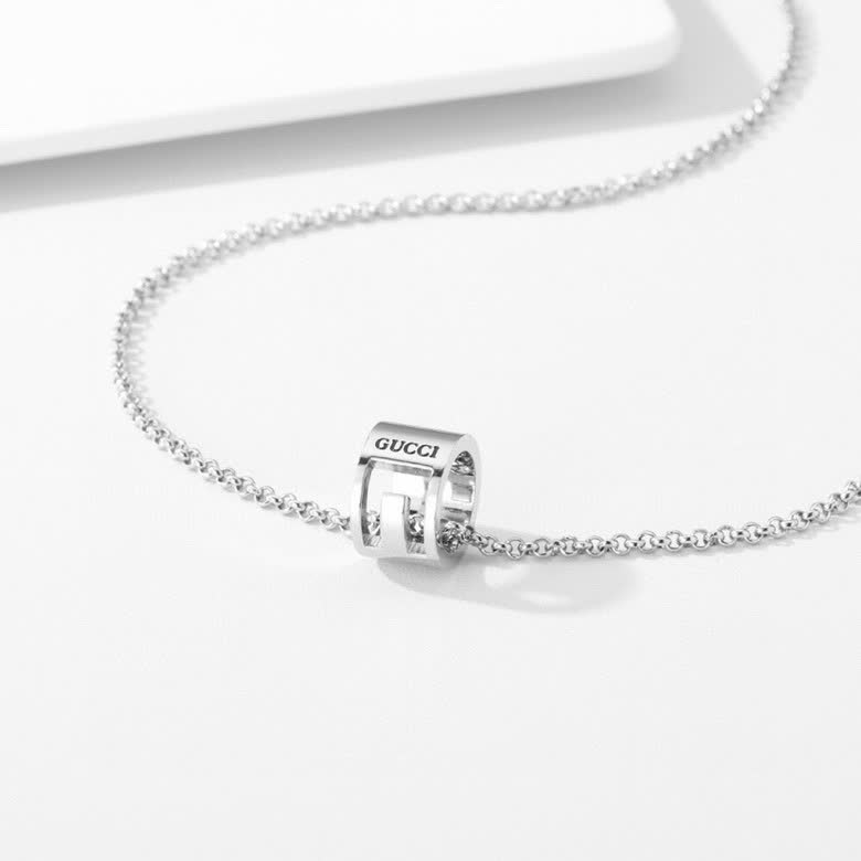 Gucci Silver Tone Ring Pendant Necklace