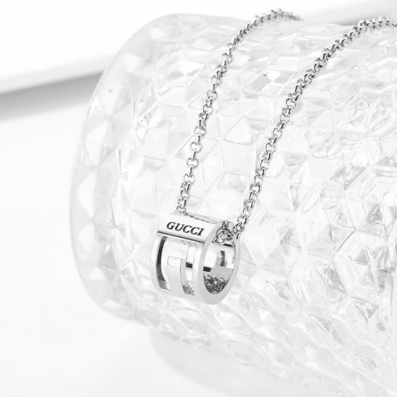 Gucci Silver Tone Ring Pendant Necklace