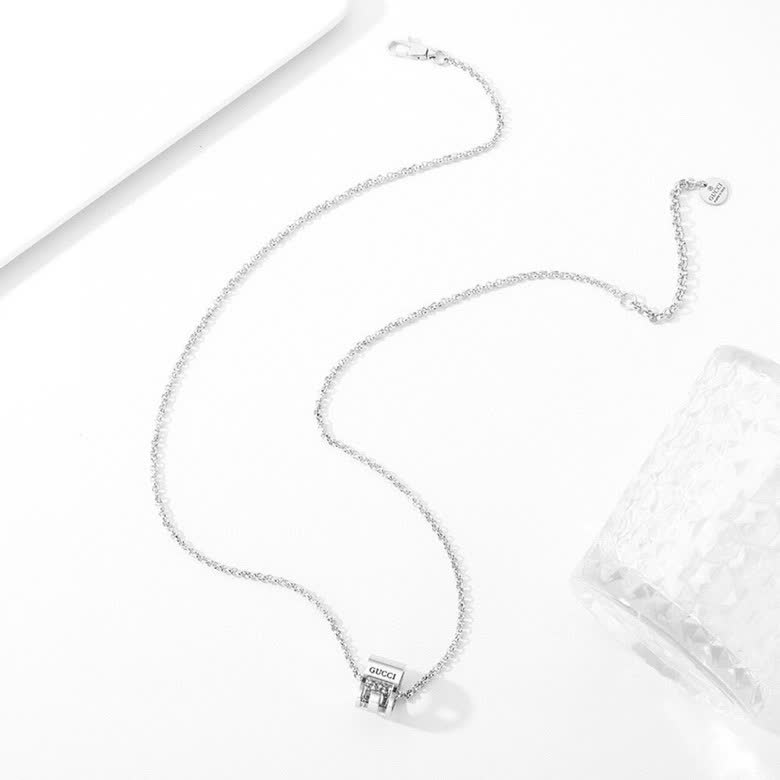 Gucci Silver Tone Ring Pendant Necklace