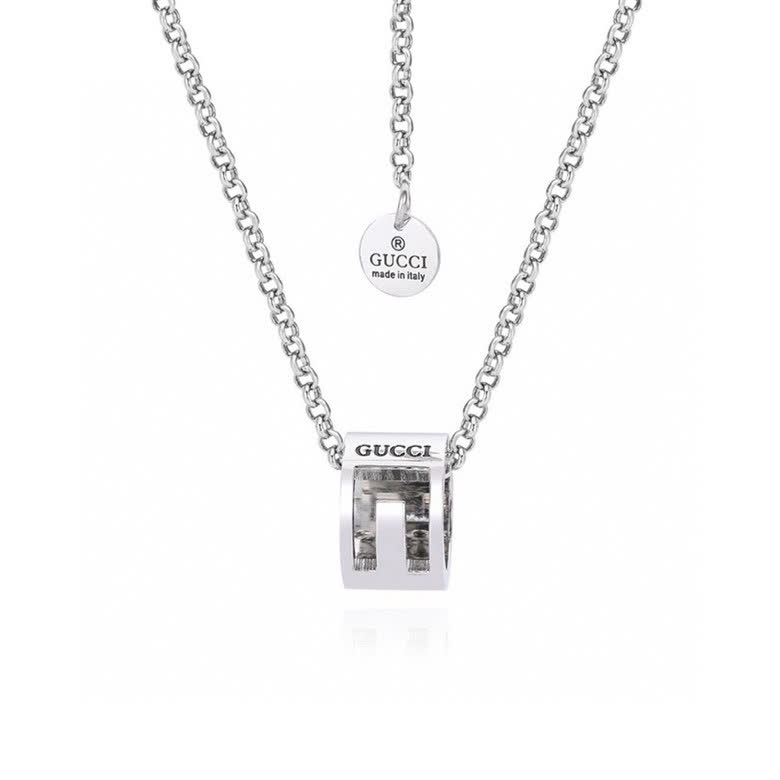 Gucci Silver Tone Ring Pendant Necklace
