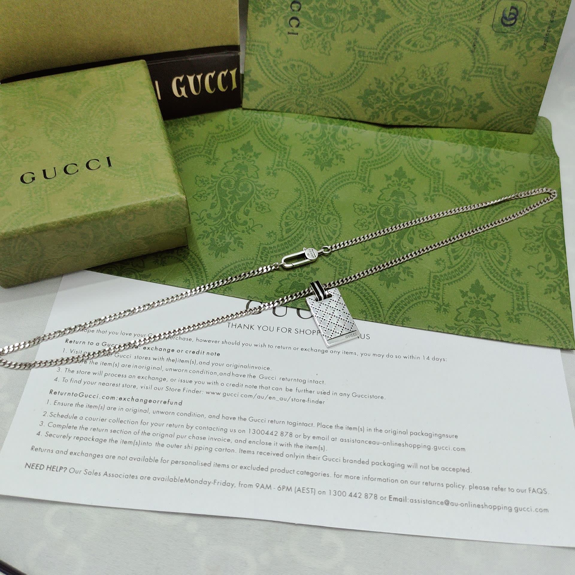 Gucci Silver Dog Tag Necklace
