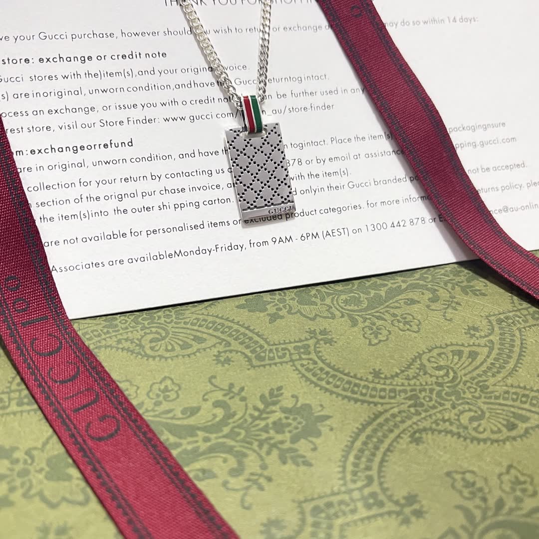 Gucci Silver Chain Necklace with Perforated Rectangle Pendant