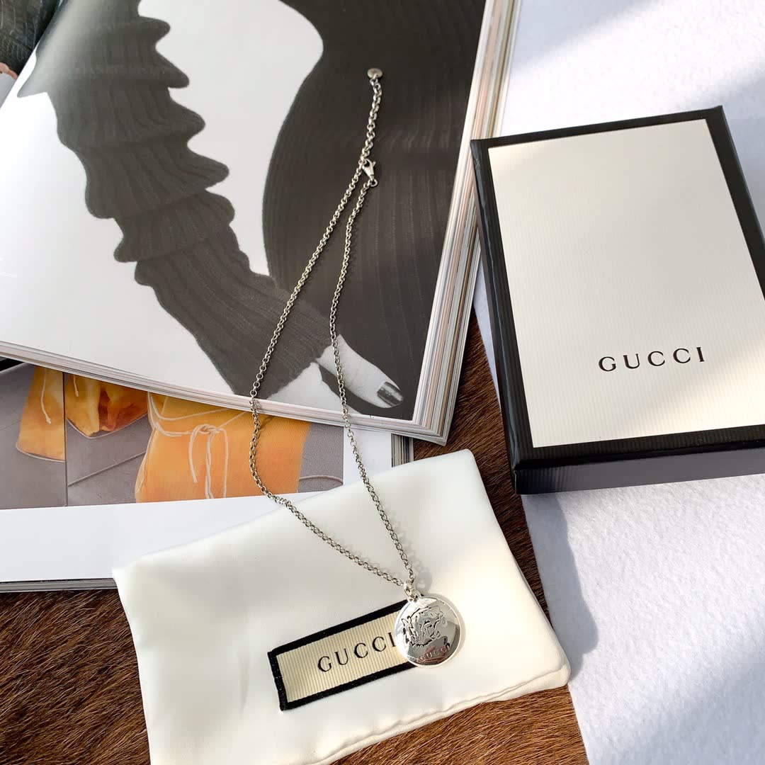 Gucci Silver Medallion Necklace