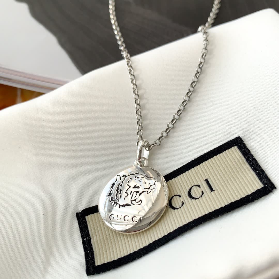 Gucci Silver Medallion Necklace