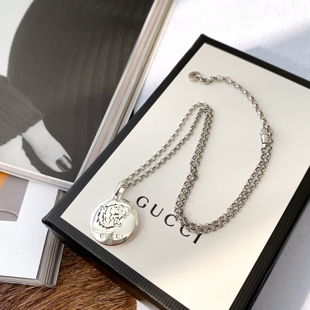 Gucci Silver Medallion Necklace