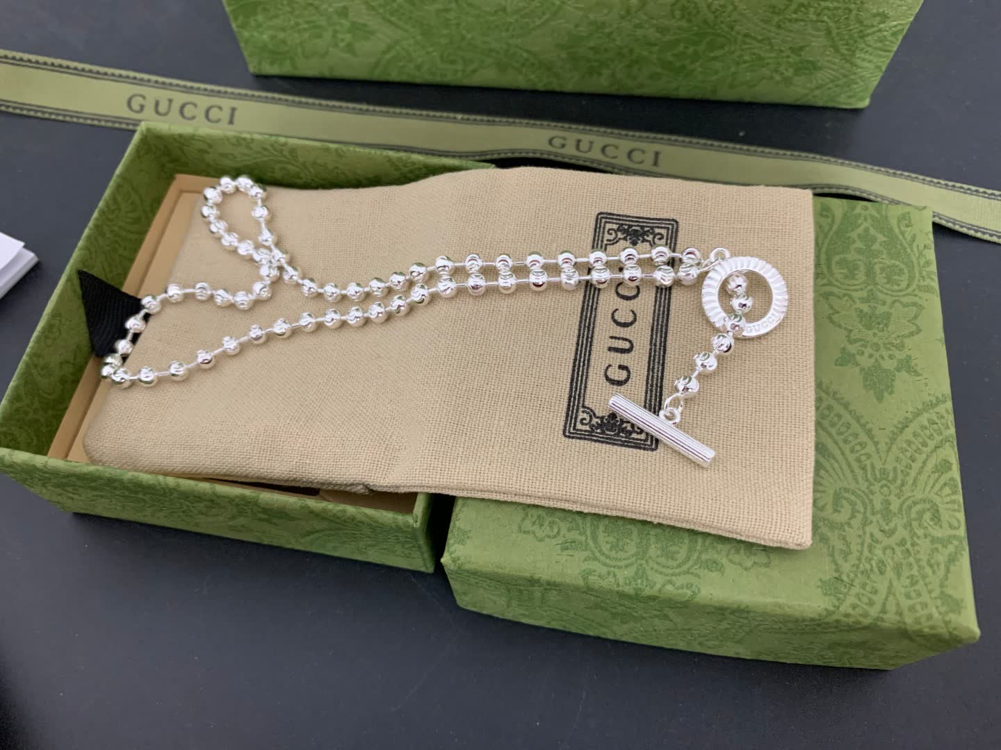 Gucci Silver Beaded Necklace