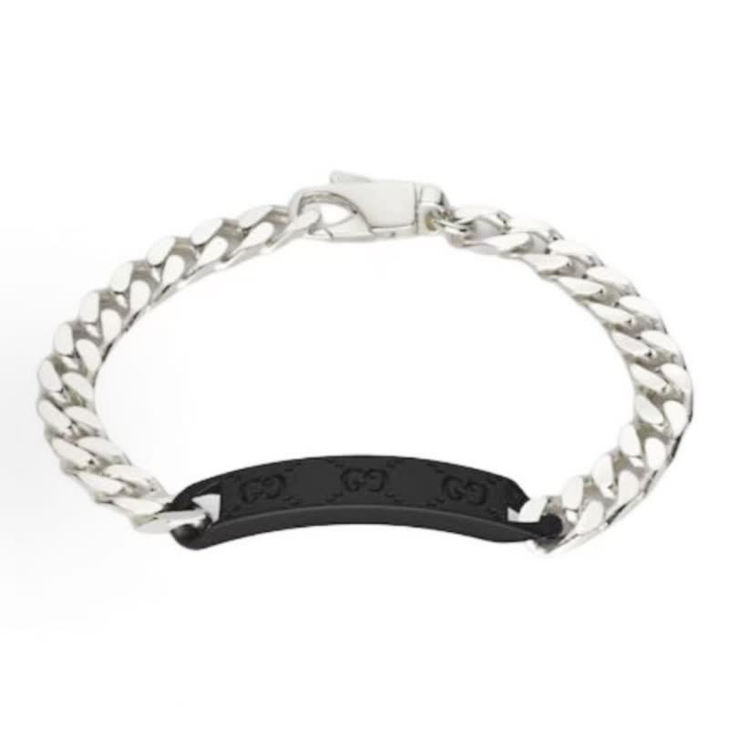 Gucci Silver Chain Bracelet with Black Bar