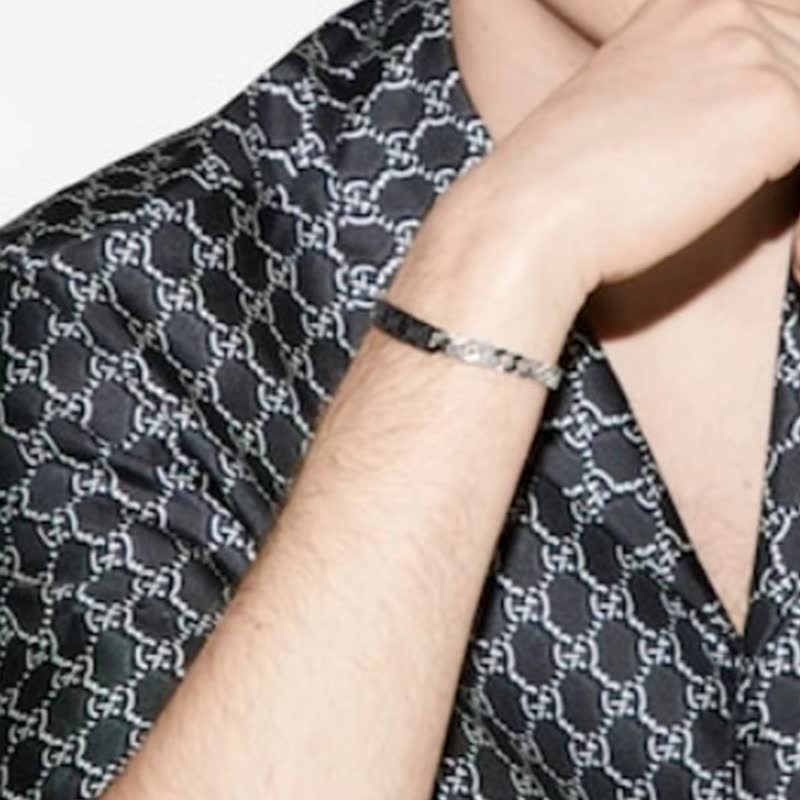 Gucci Silver Chain Bracelet with Black Bar