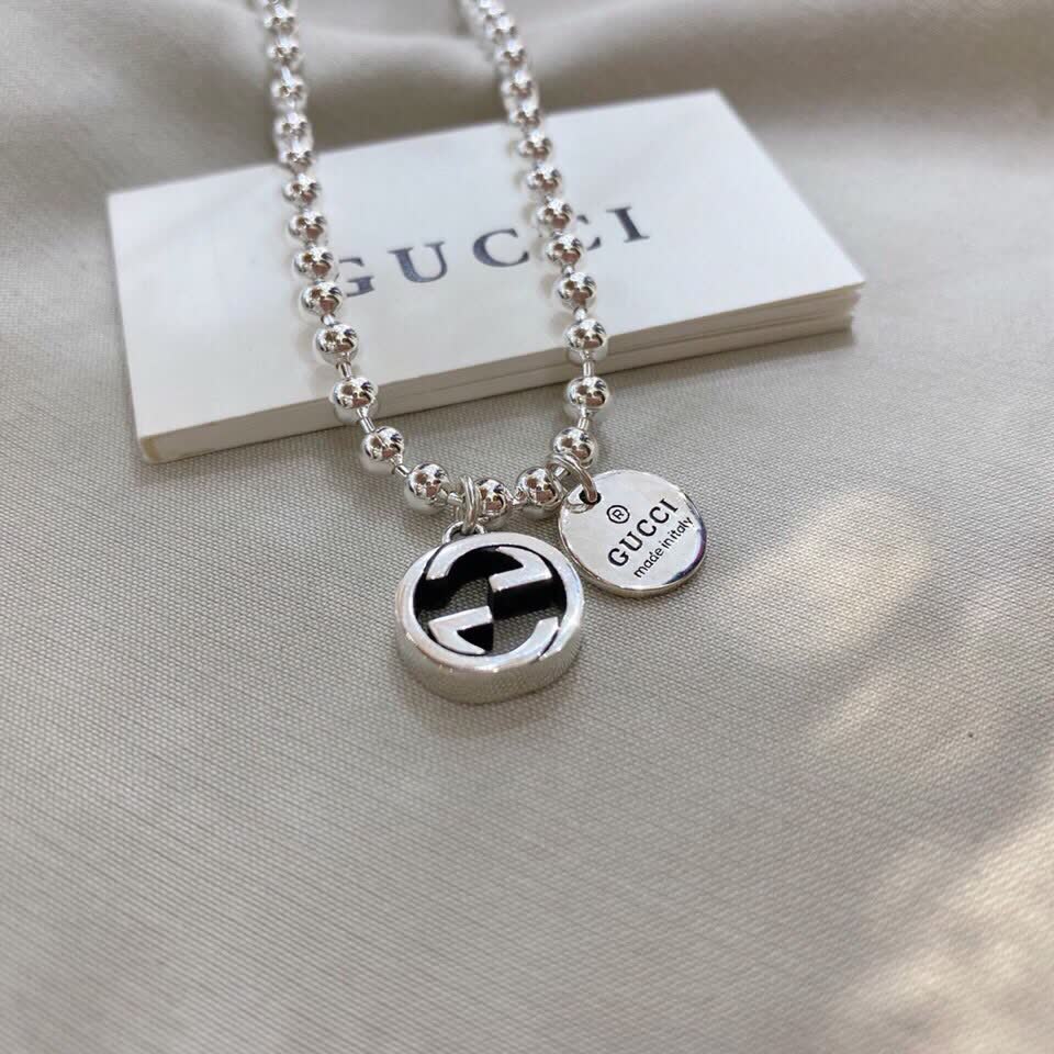 Gucci Silver Beaded Necklace with Interlocking G Logo