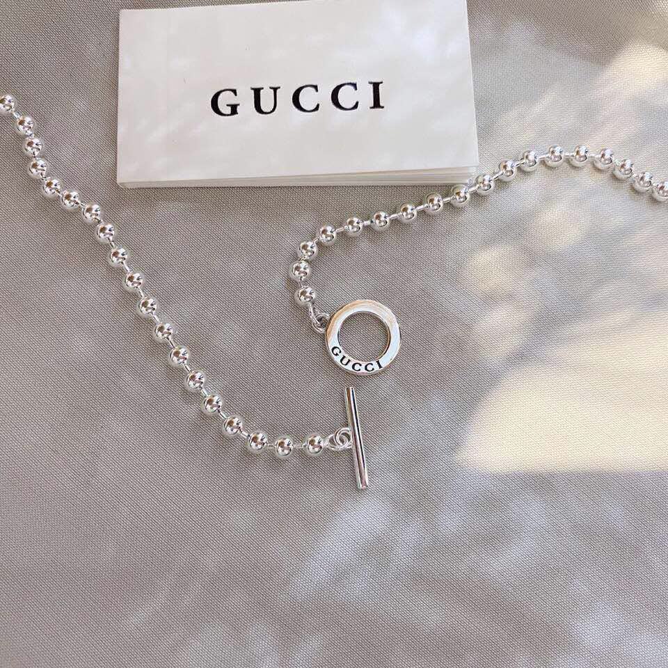 Gucci Silver Beaded Necklace with Interlocking G Logo