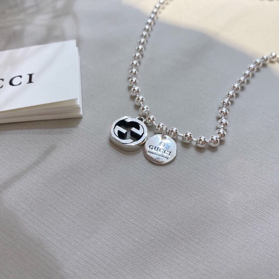 Gucci Silver Beaded Necklace with Interlocking G Logo