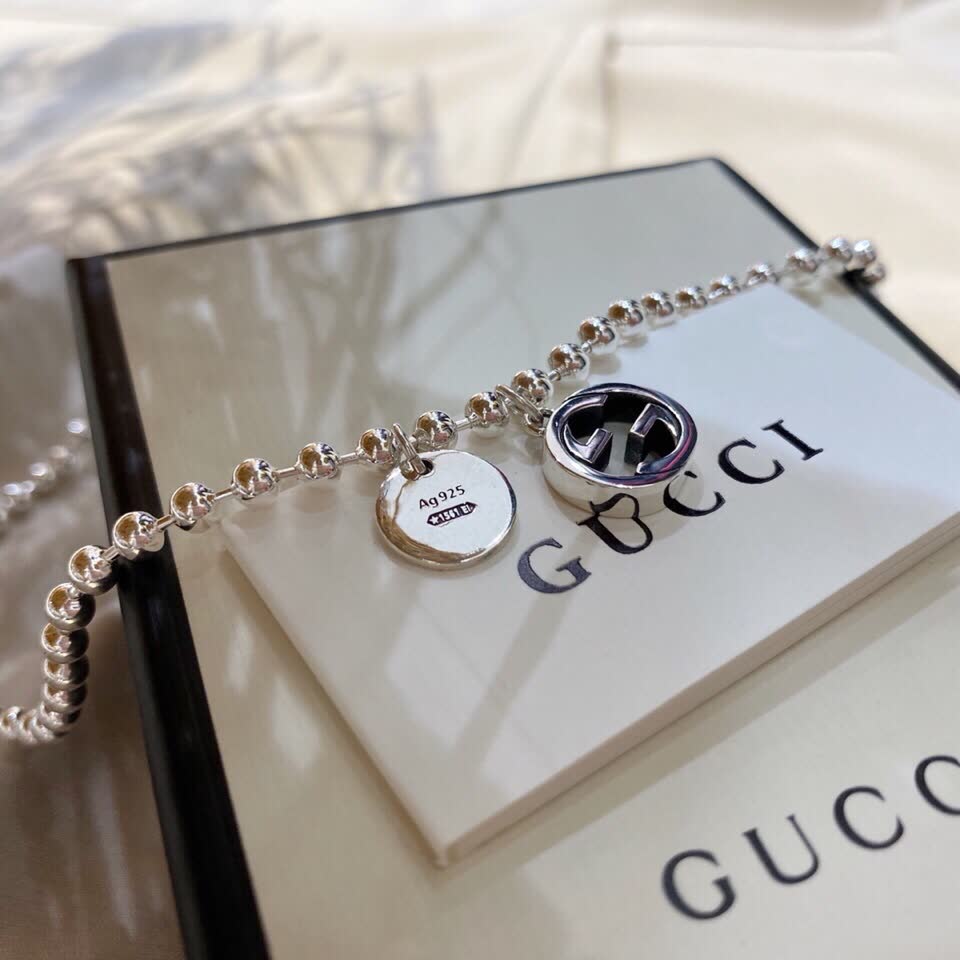 Gucci Silver Beaded Necklace with Interlocking G Logo