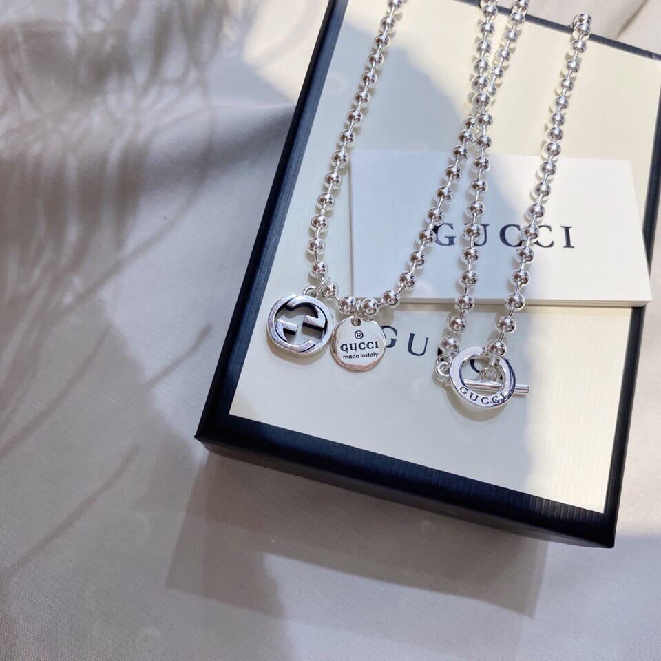 Gucci Silver Beaded Necklace with Interlocking G Logo