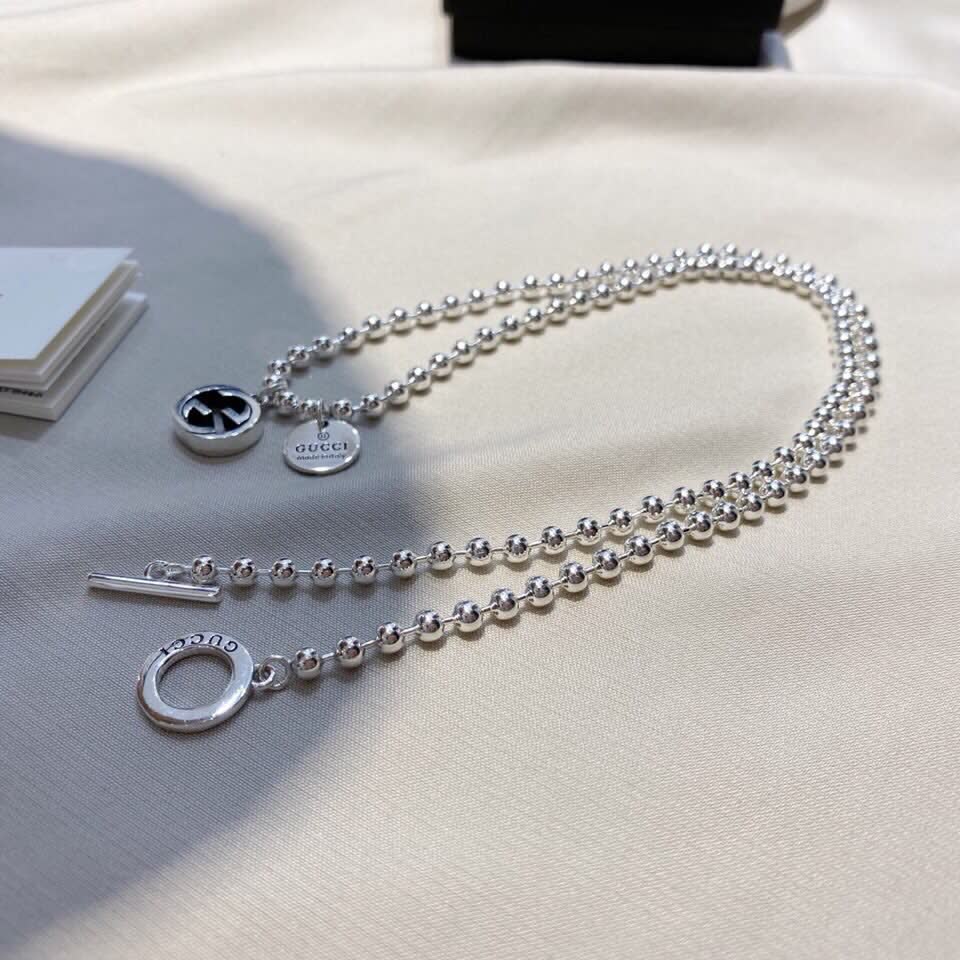 Gucci Silver Beaded Necklace with Interlocking G Logo