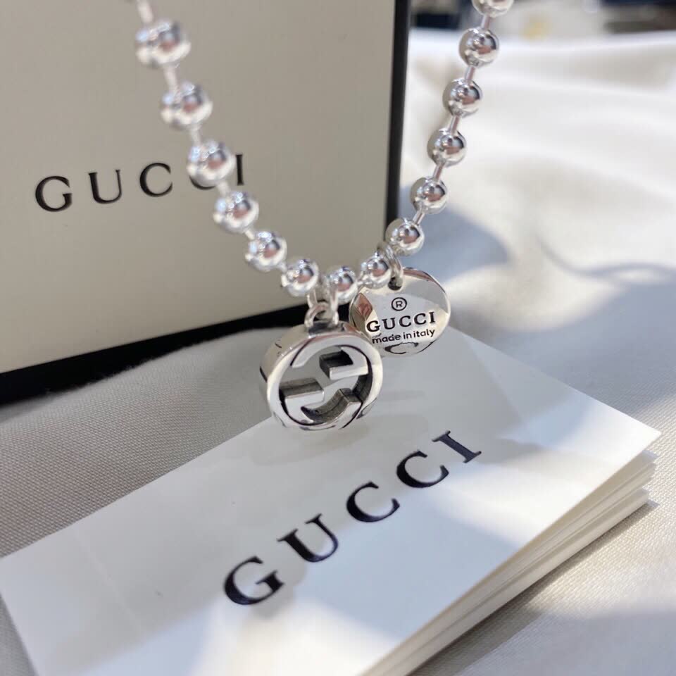 Gucci Silver Beaded Necklace with Interlocking G Logo