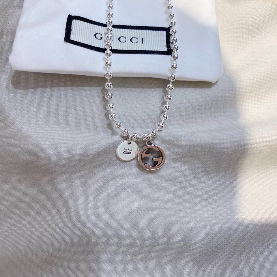 Gucci Silver Beaded Necklace with Interlocking G Logo