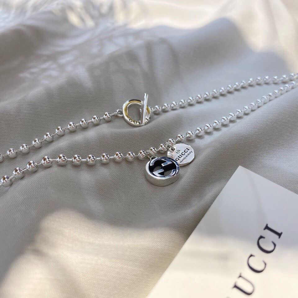 Gucci Silver Beaded Necklace with Interlocking G Logo