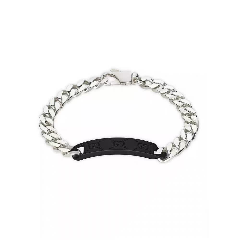 Gucci Silver Chain Bracelet with Black Bar