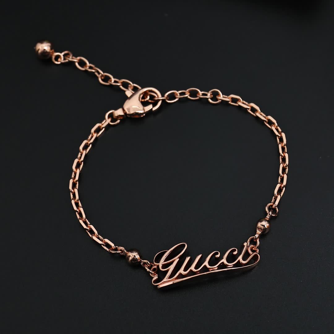 Gucci Rose Gold Logo Bracelet and Necklace Set