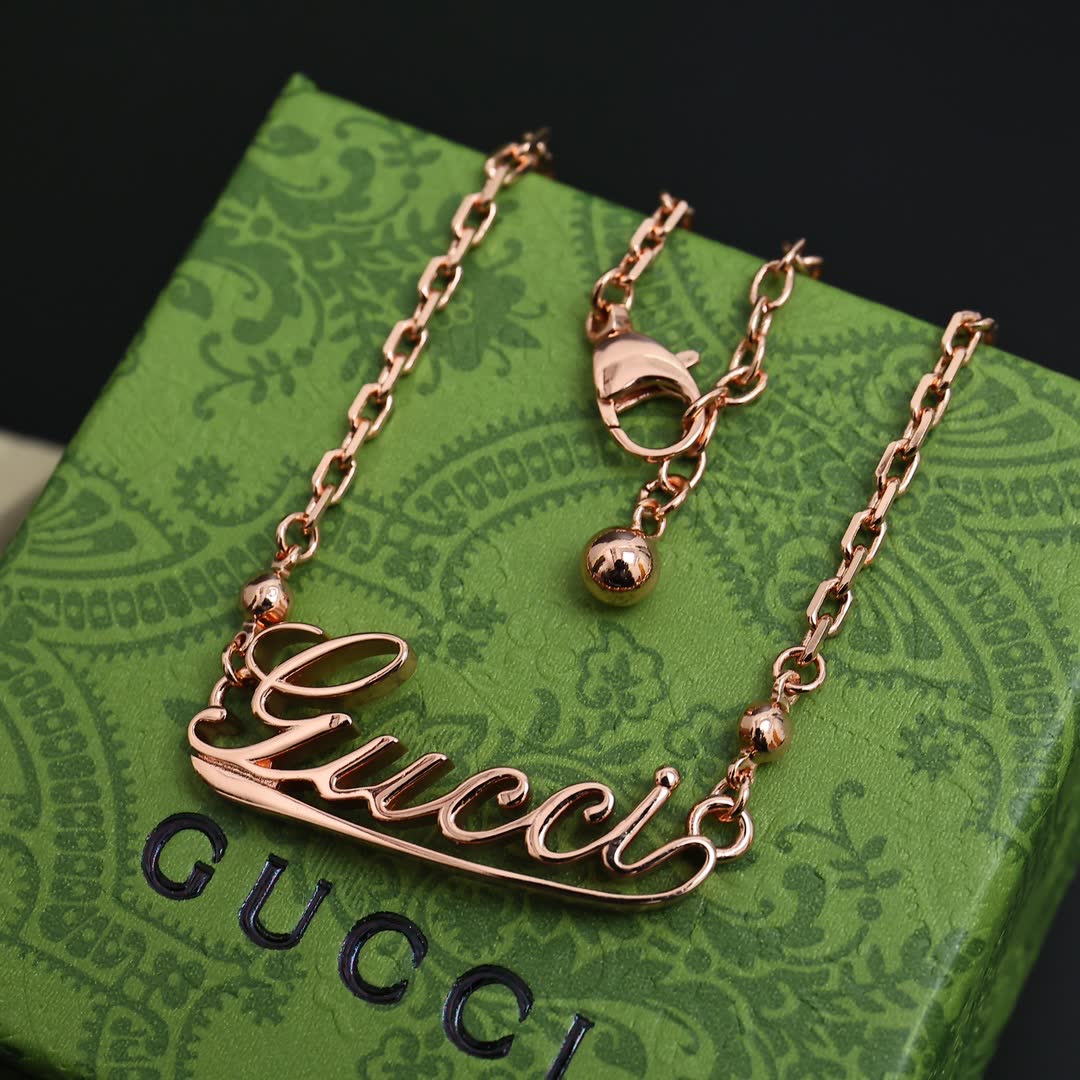Gucci Rose Gold Logo Bracelet and Necklace Set