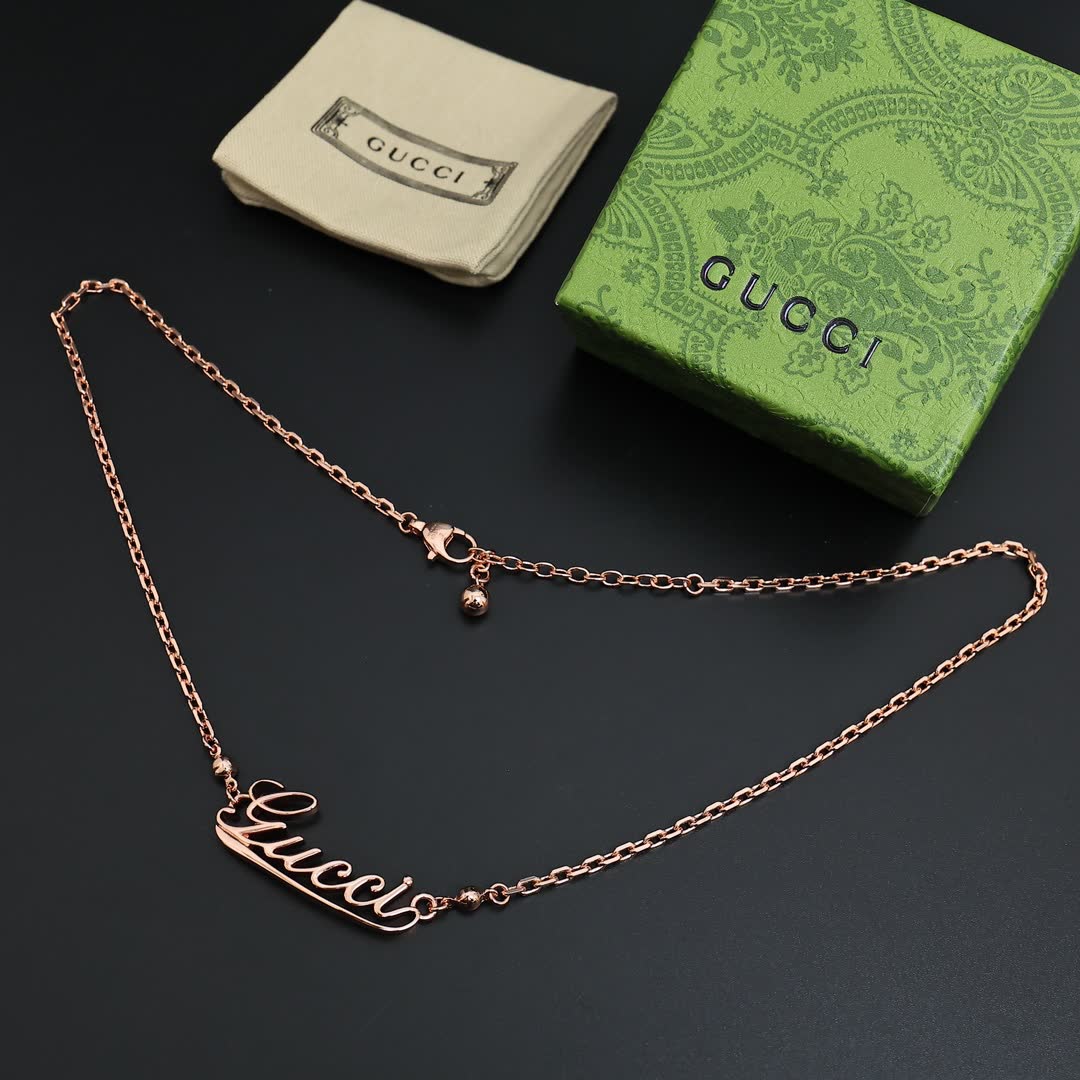 Gucci Rose Gold Logo Bracelet and Necklace Set