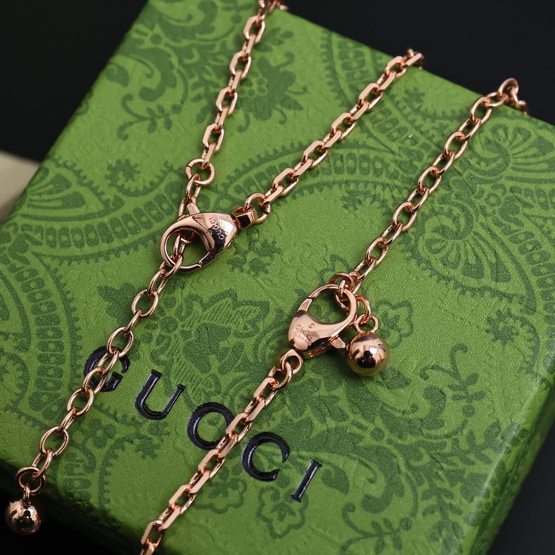 Gucci Rose Gold Logo Bracelet and Necklace Set