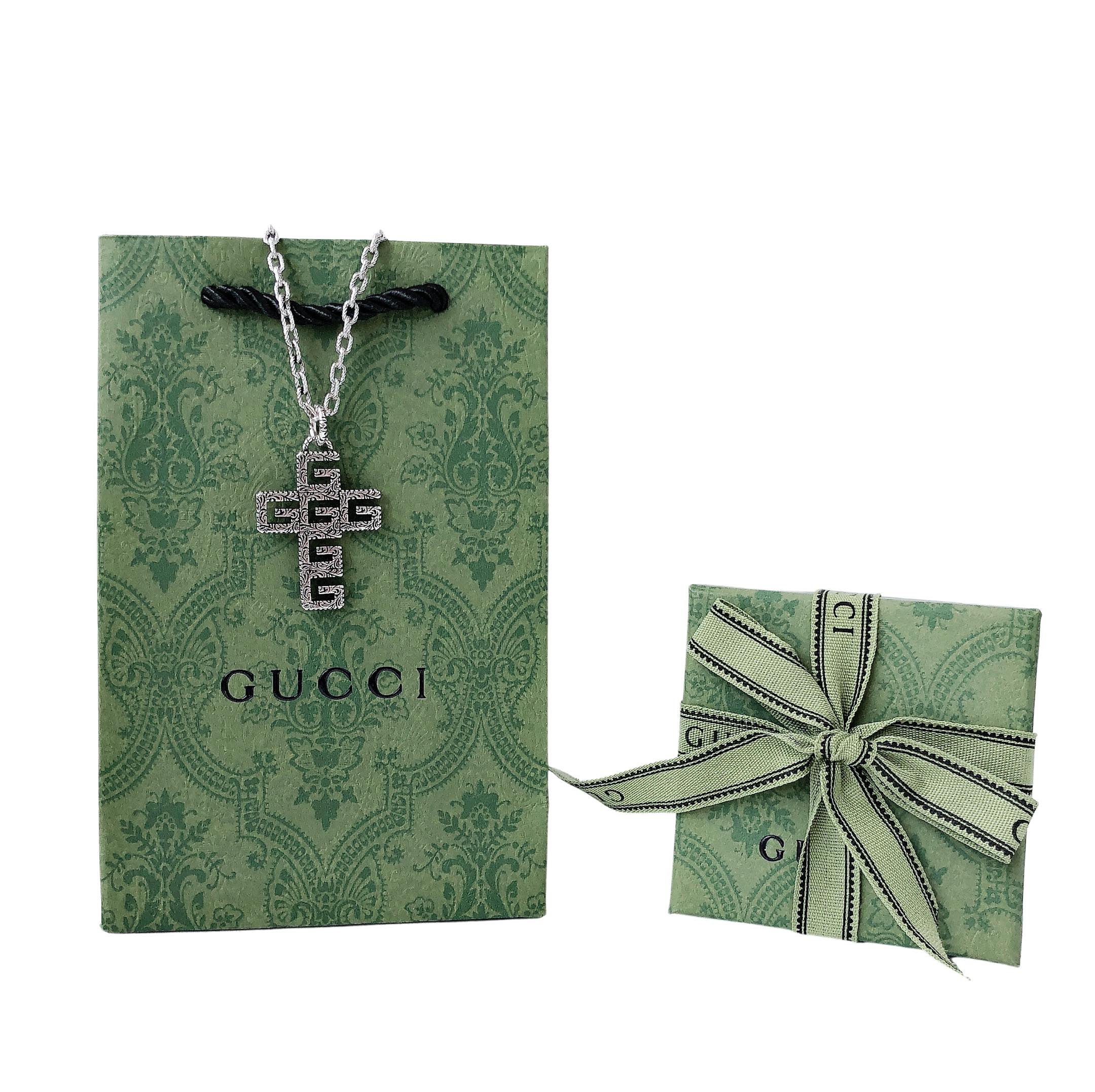 Gucci Silver Tone Logo Pendant Necklace