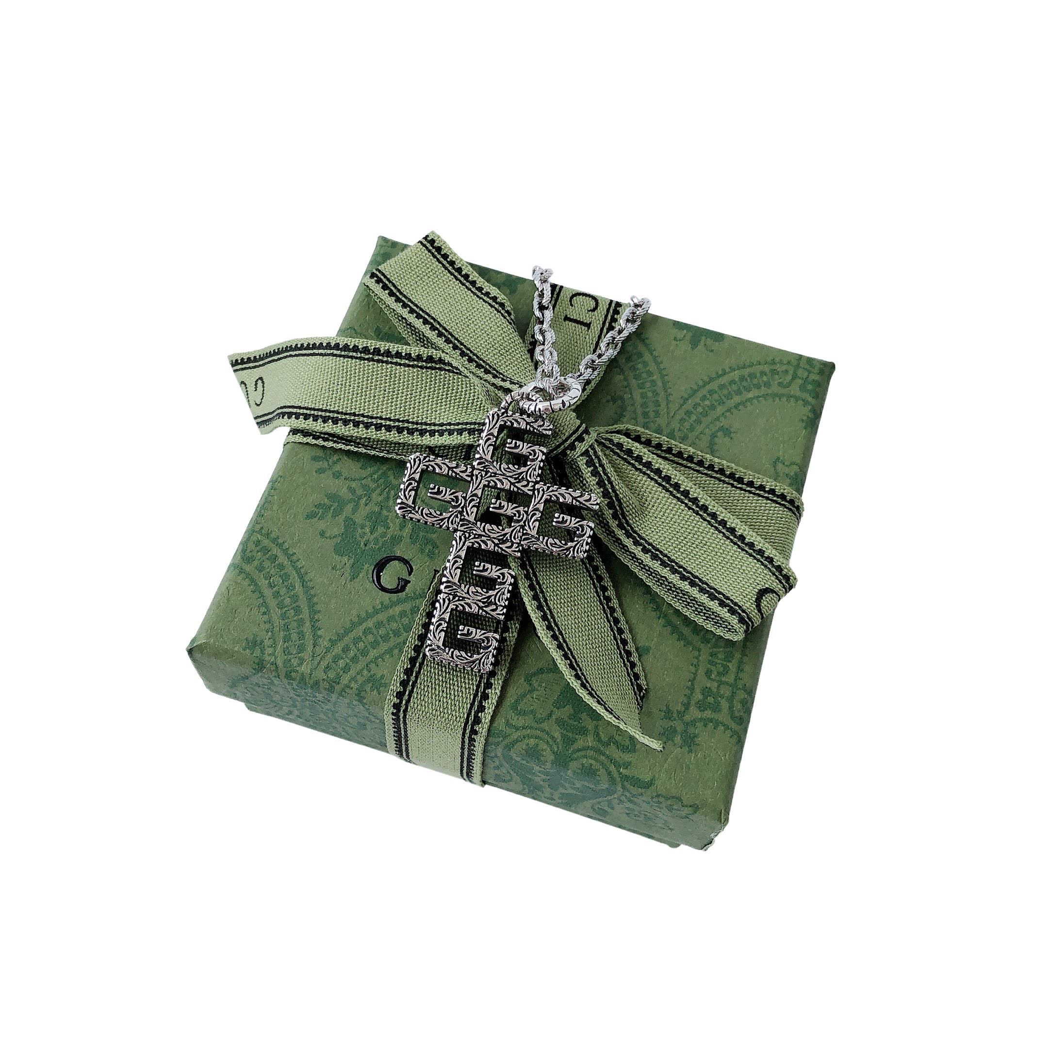 Gucci Silver Tone Logo Pendant Necklace