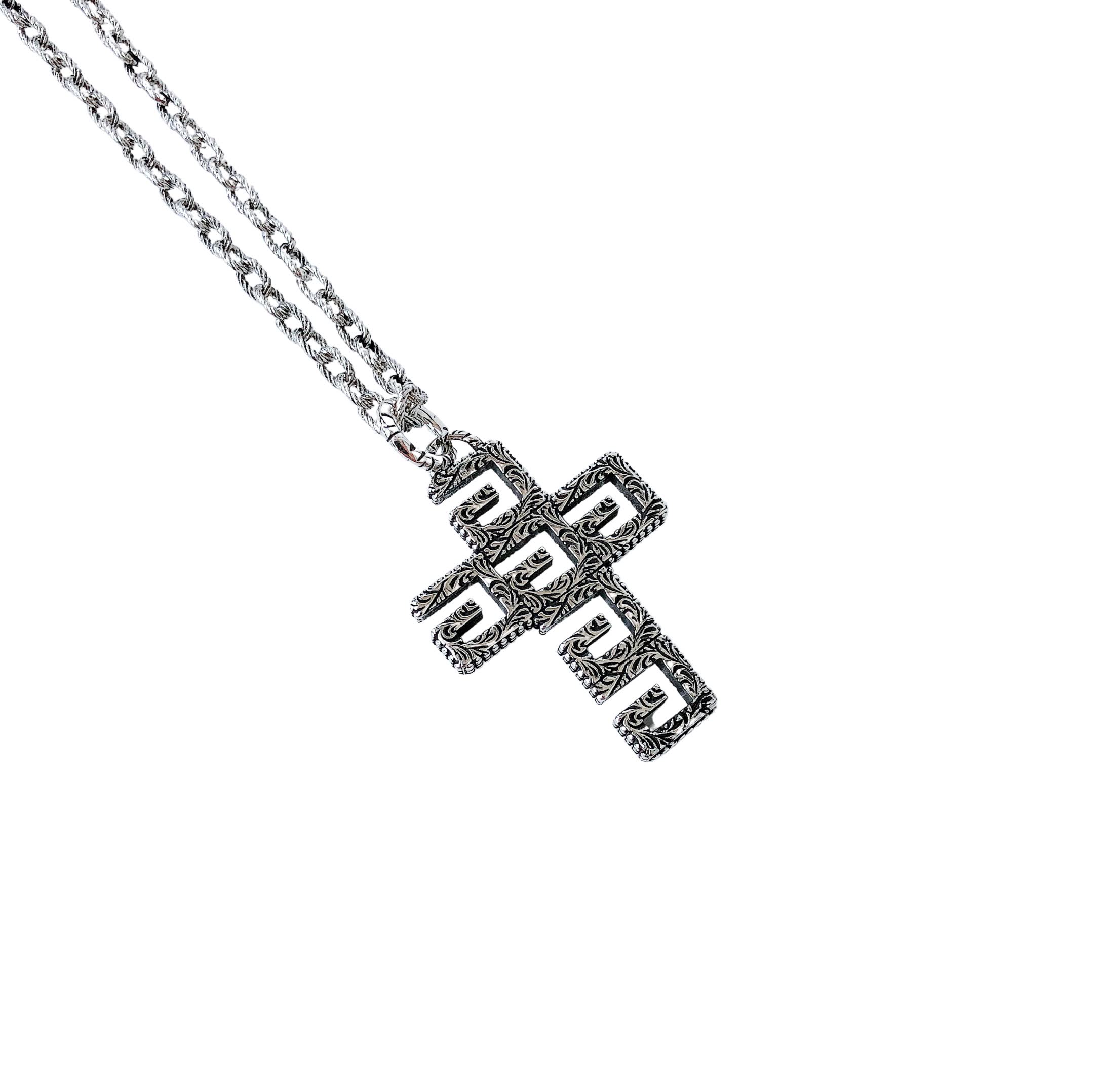 Gucci Silver Tone Logo Pendant Necklace