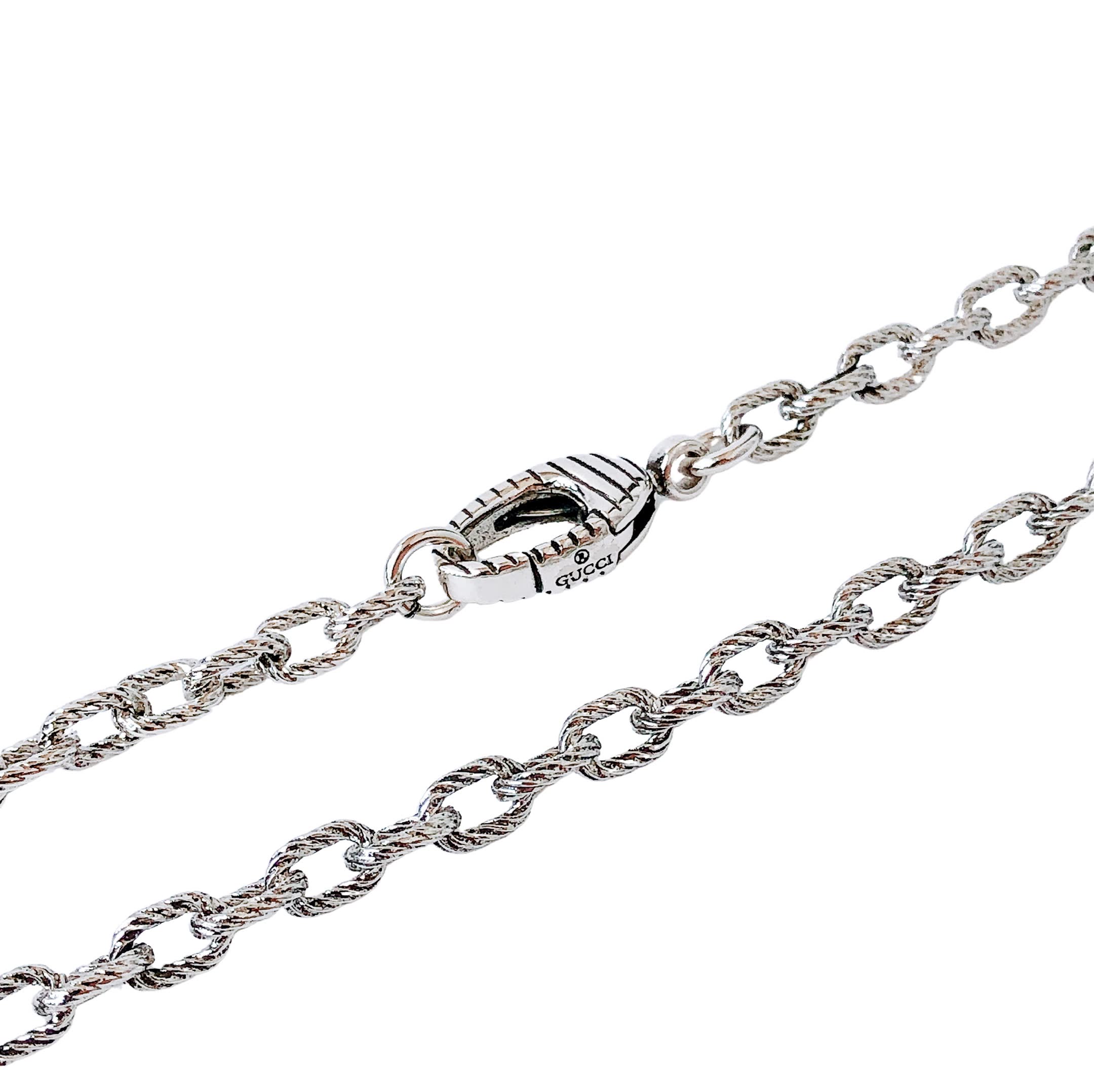Gucci Silver Tone Logo Pendant Necklace