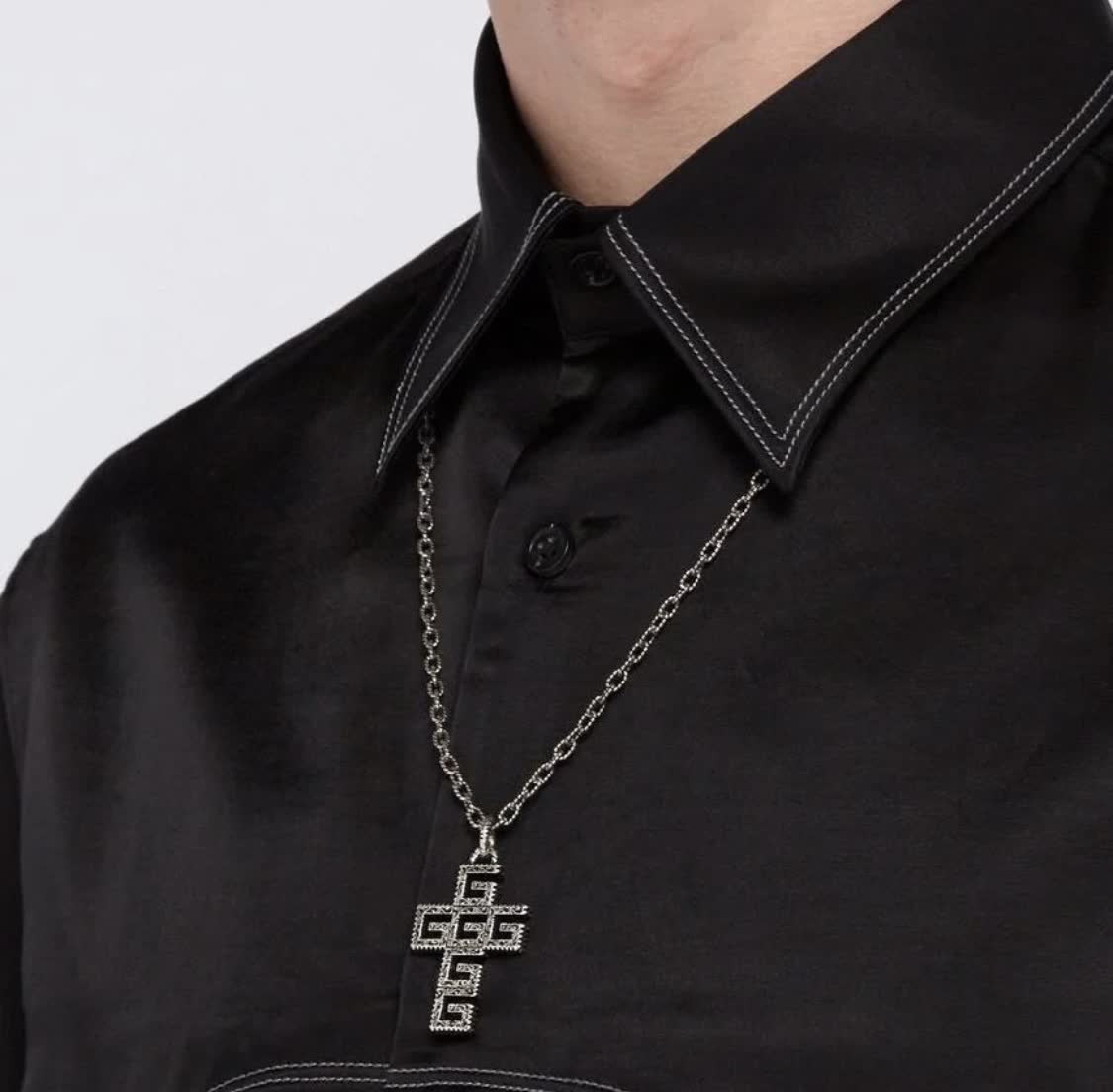 Gucci Silver Tone Logo Pendant Necklace