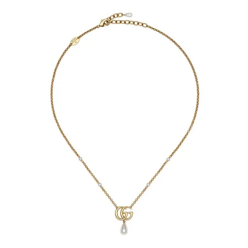 Gucci Gold Chain Necklace with 'GG' Logo and Pearl Gucci Gold Chain Necklace with 'GG' Logo and Pearl