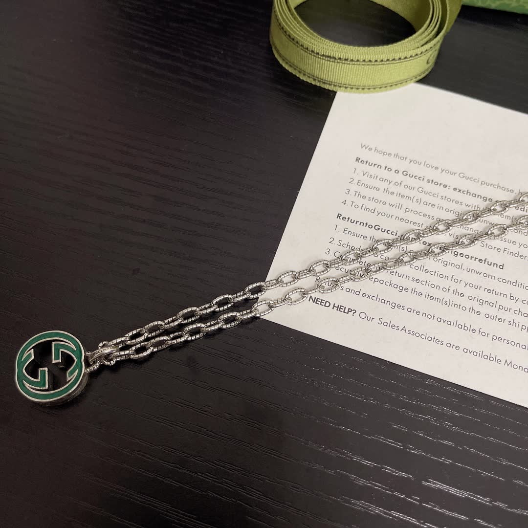 Gucci Silver Tone Interlocking G Pendant Necklace