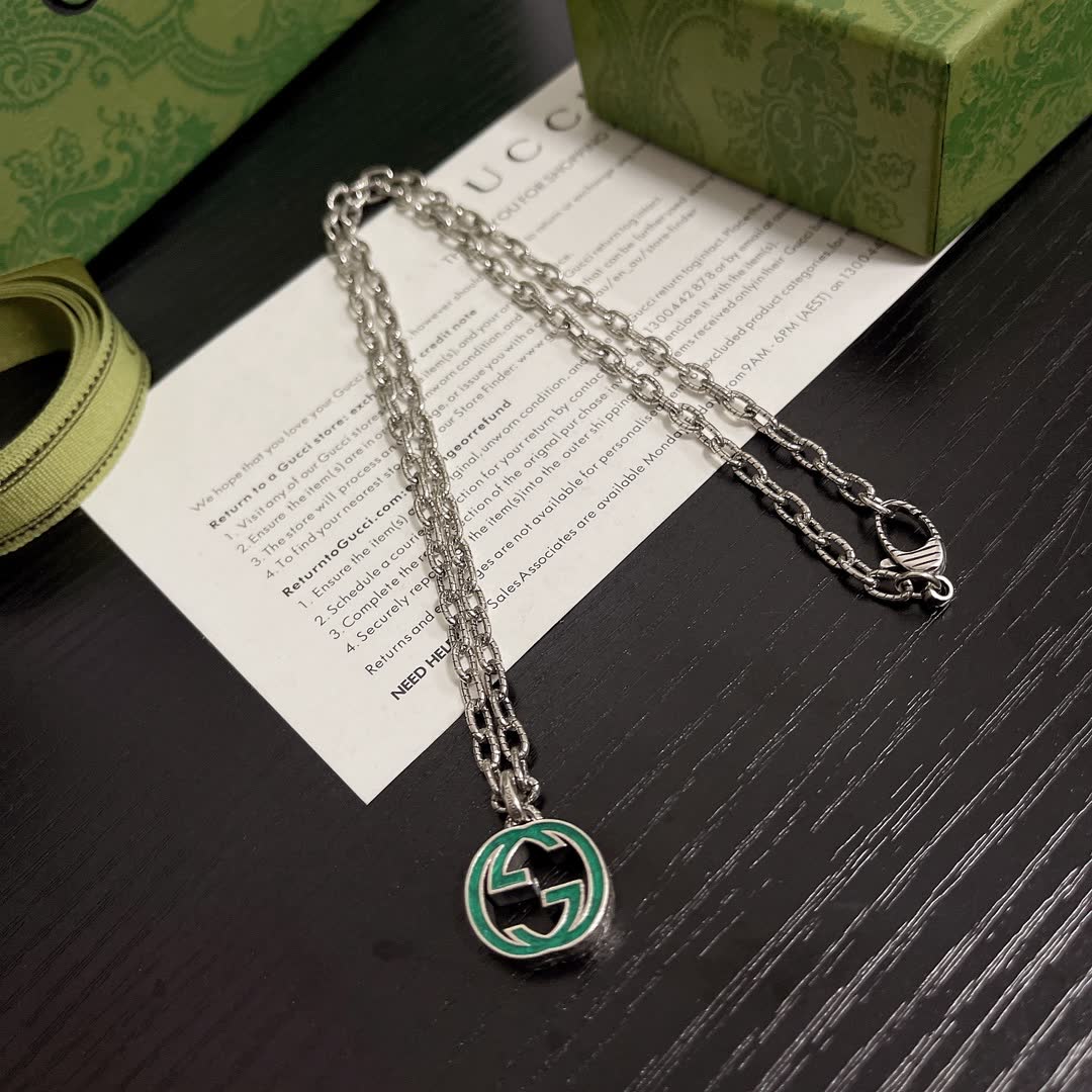 Gucci Silver Tone Interlocking G Pendant Necklace