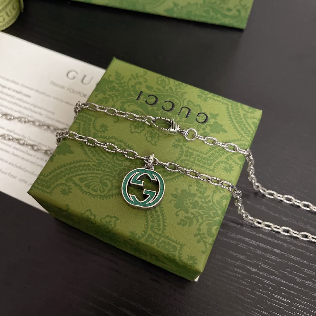 Gucci Silver Tone Interlocking G Pendant Necklace