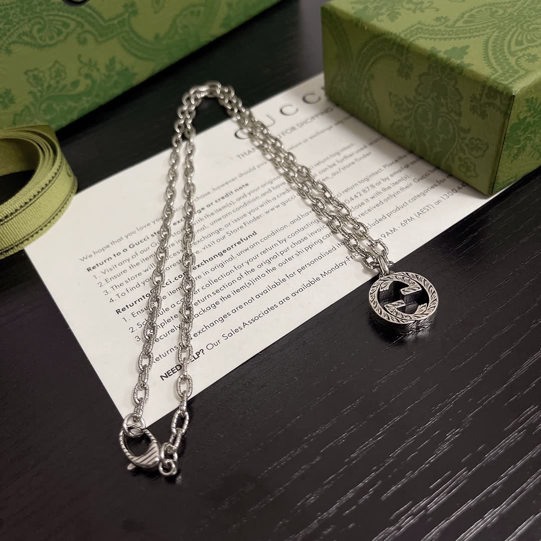 Gucci Silver Tone Interlocking G Pendant Necklace