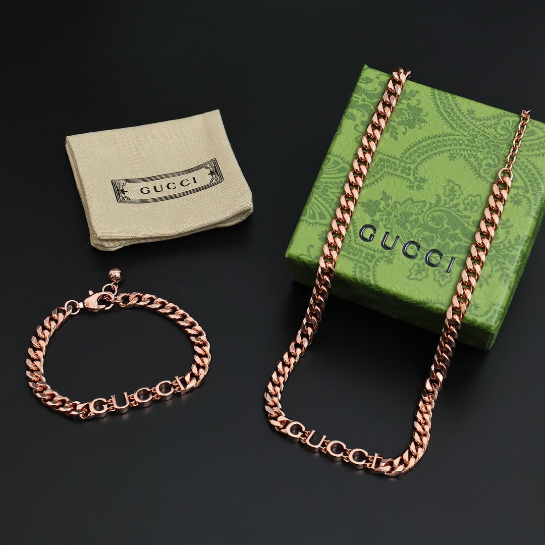 Gucci Rose Gold-Plated Chain Bracelet and Necklace Set