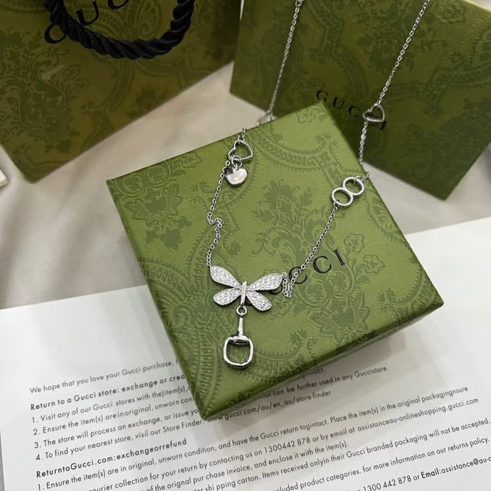 Gucci Butterfly & Horsebit Sterling Silver Necklace Gucci Butterfly & Horsebit Sterling Silver Necklace