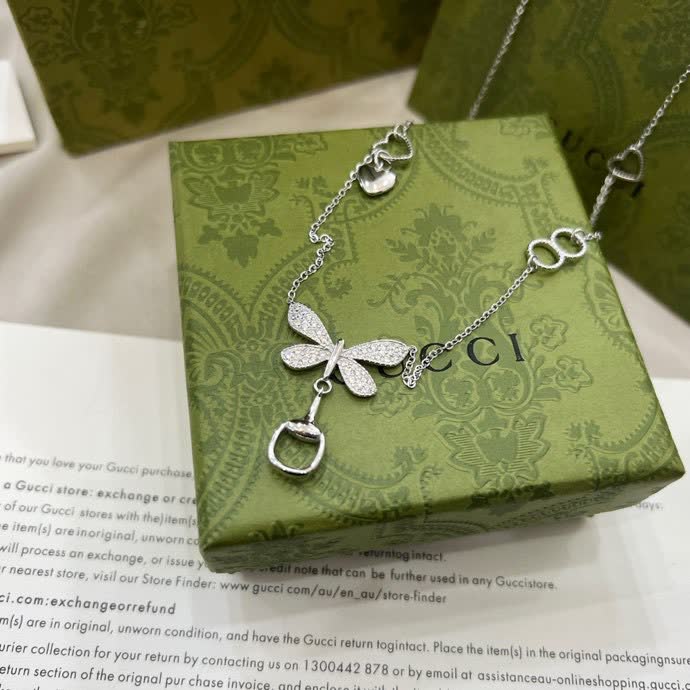 Gucci Butterfly & Horsebit Sterling Silver Necklace