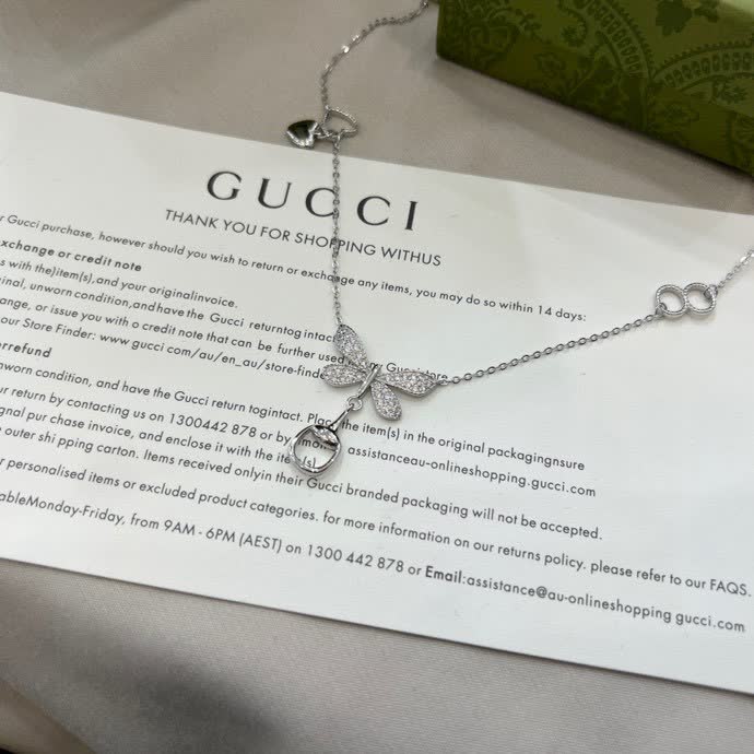 Gucci Butterfly & Horsebit Sterling Silver Necklace