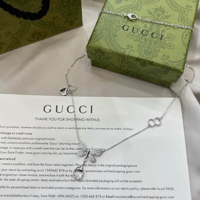 Gucci Butterfly & Horsebit Sterling Silver Necklace