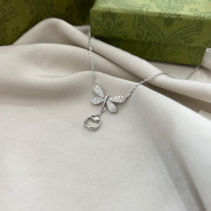 Gucci Butterfly & Horsebit Sterling Silver Necklace