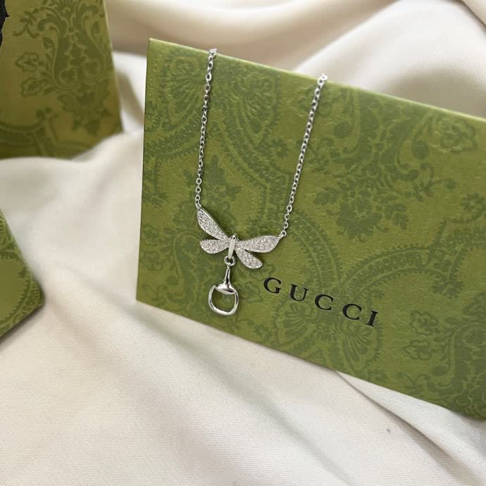 Gucci Butterfly & Horsebit Sterling Silver Necklace