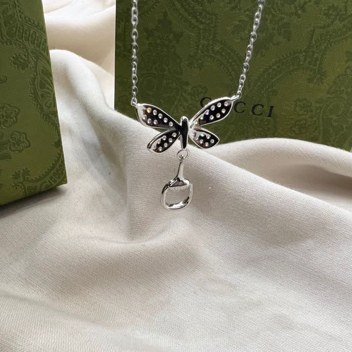Gucci Butterfly & Horsebit Sterling Silver Necklace