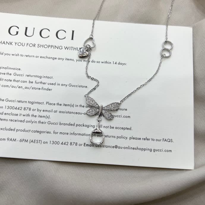 Gucci Butterfly & Horsebit Sterling Silver Necklace
