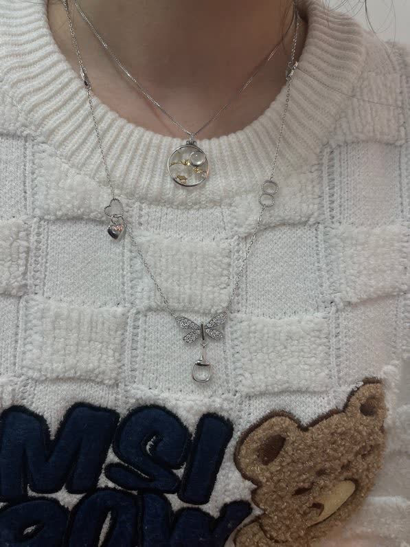 Gucci Butterfly & Horsebit Sterling Silver Necklace