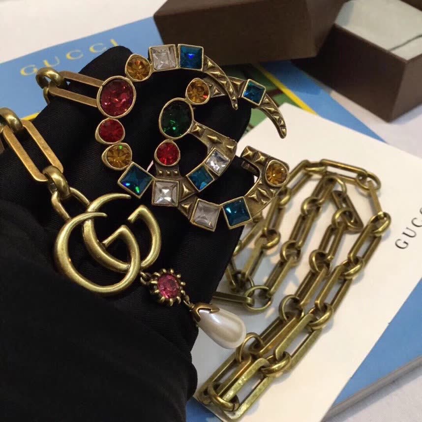 Gucci Necklace with Interlocking Gs and Gemstones
